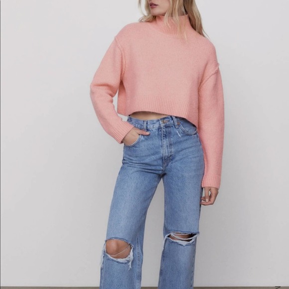 Zara Sweaters - Zara Pink Cropped Knit Sweater